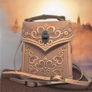 Hand Tooled Thick Leather Backpack/Crossbody Handbag